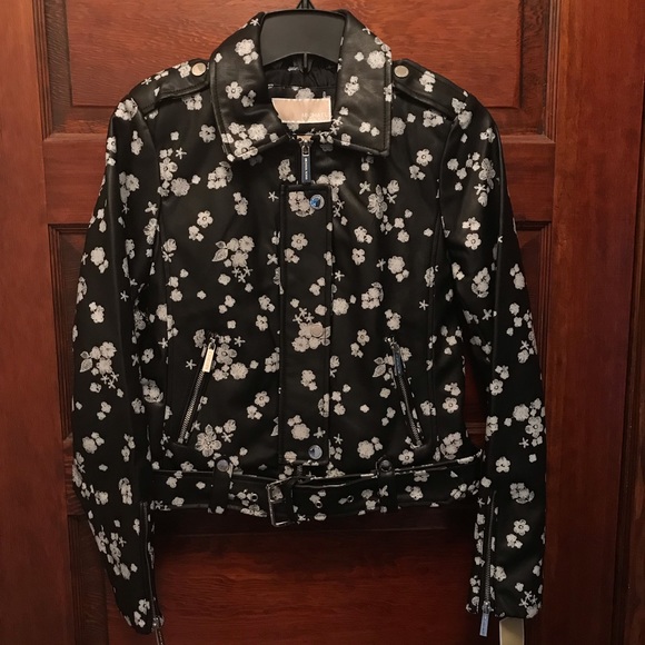 MICHAEL Michael Kors Jackets & Blazers - NWT Michael Kors Vegan Leather Floral Moto Jacket Women’s Sz M